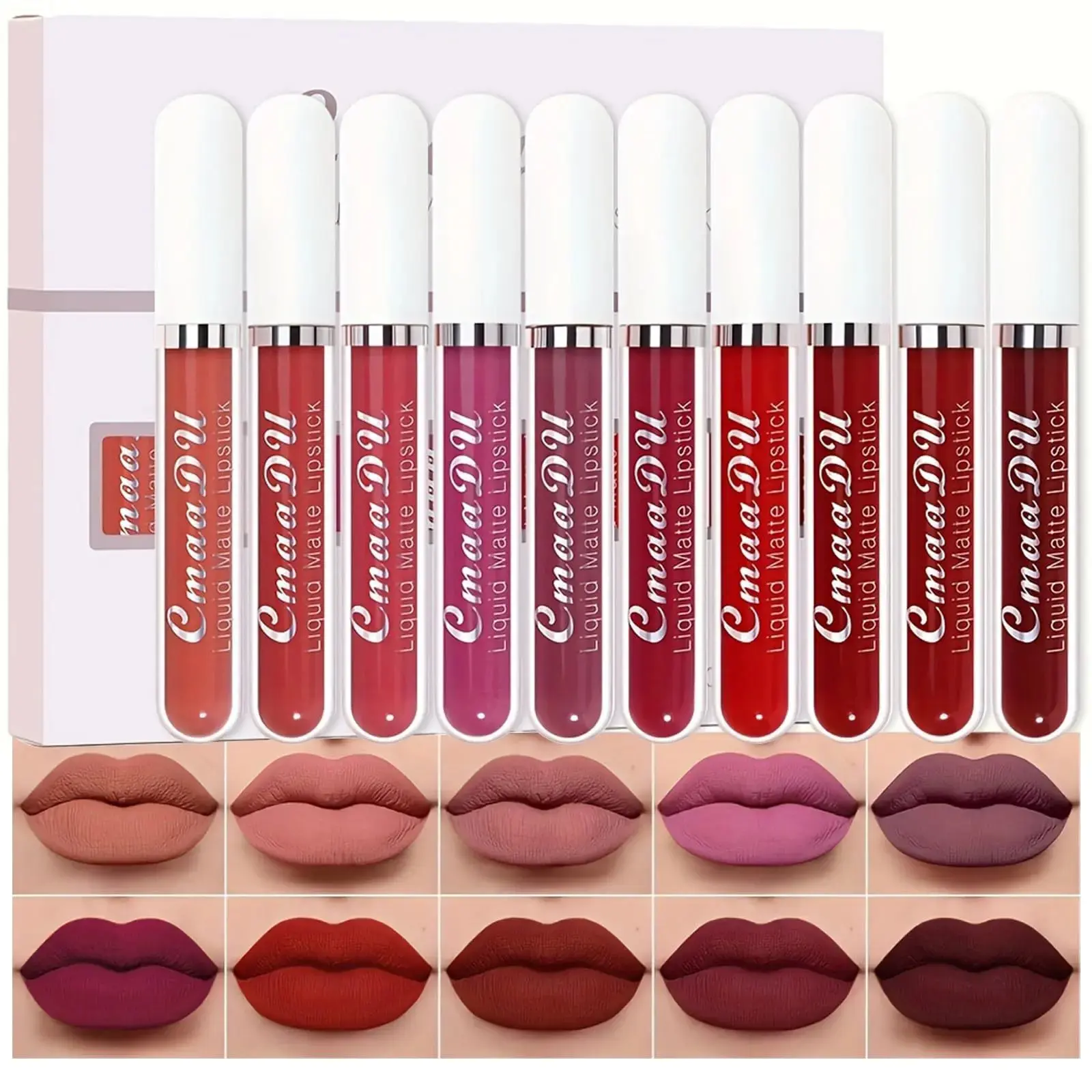 10-Pcs Matte Liquid Lipstick Multi-Pack - Long-Lasting Waterproof Lip Color Cosmetic, Flawless Matte Stain Makeup Kit for Beginners, Lip Products, Cosmetic Lipstick, Longwear Lip Stain