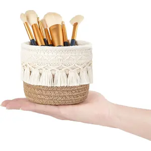 Macrame Makeup Brush Holder Organizer Comb Brushes Mini Storage Basket Boho Decor Baskets for Pen Pencil Box Container Toiletries Basket