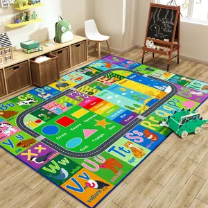 Kids Educational Rug, Kids Collection Area Rug for Learning Alphabet, Numbers, Colors, Season and Animal Words, Playmat for Classroom Playroom, 4x6 Feet Green
