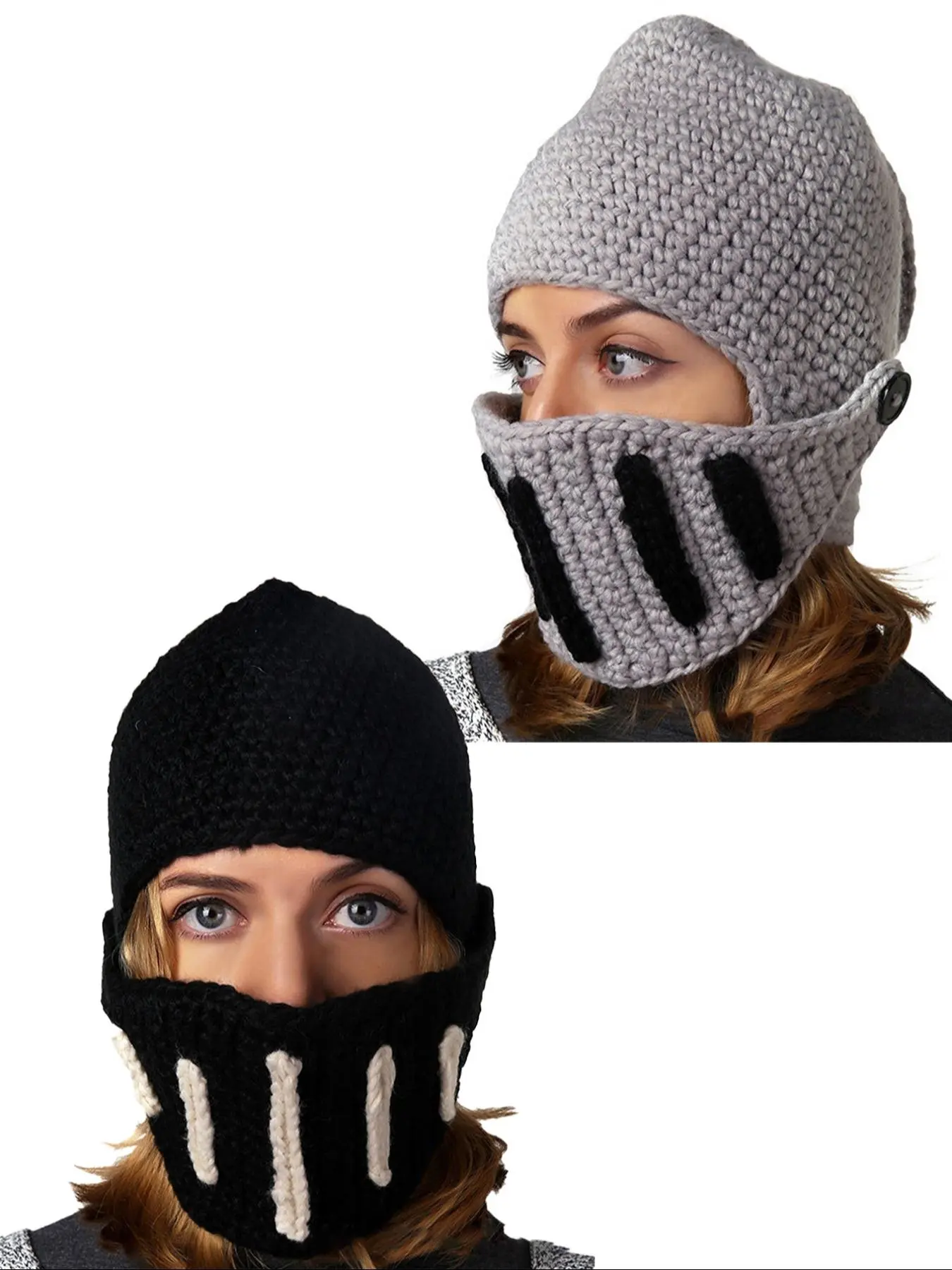 Unisex Knitted Knight Helmet Design Beanie Fitted Hat, 2024 New Style Casual Patchwork Knit Hat for Fall & Winter, Fashion Accessories for Men & Women