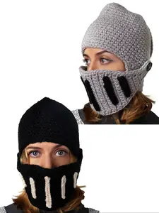 Unisex Knitted Knight Helmet Design Beanie Fitted Hat, 2024 New Style Casual Patchwork Knit Hat for Fall & Winter, Fashion Accessories for Men & Women