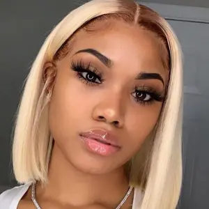 YMSGIRL 4/613 Ombre Blonde Bob Wig - Transparent Lace Wig, Pre Plucked With Baby Hair, 100% Human Hair, Versatile For Daily Use, Cosplay, Costume, Highlight Wig For Women