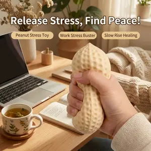 Peanut-shaped stress-relieving toy, made of high-quality soft squishy silicone, food-shaped, with a frosted texture, press and rebound, soothing emotions, suitable as an office decoration, classroom prize, party gift, and holiday present