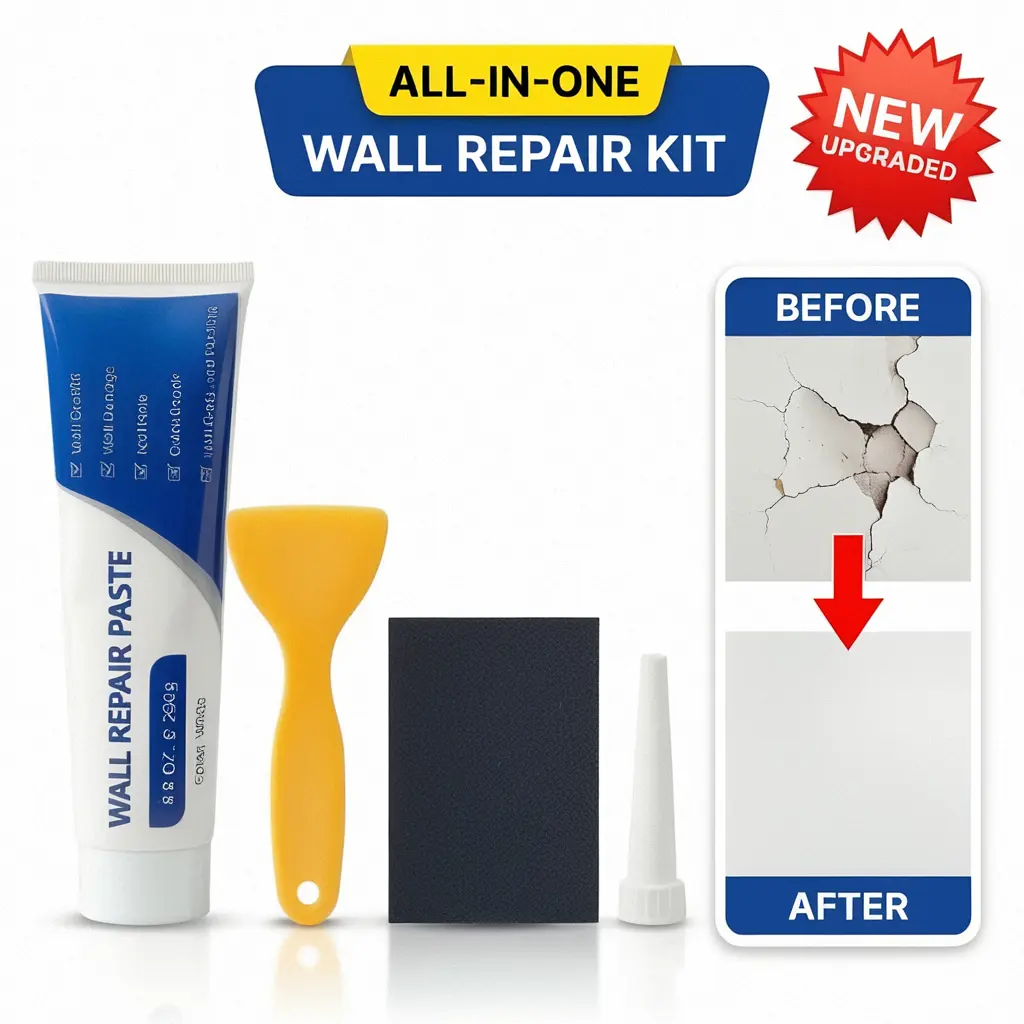 Drywall Repair Full Kit Set for DIY Users - Scraping Tool, Sandpaper, 250g(8.8oz) Quick-Drying White Spackle Paste Compound, Shrink-Resistant Wall Hole & Crack Filler