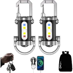 2 PCS Ultra-Bright Mini Keychain Flashlight -USB-C Rechargeable, Waterproof Pocket Torch, Multi-Mode LED for Camping, Hiking & Emergency (Black)