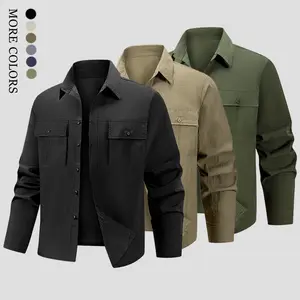 Men's Khaki Workwear Long Sleeve Shirt with Front Pocket Design, Made from Soft Fabric, Versatile and Casual, Essential for Spring and Autumn Seasons, Top, Menswear, Casual Shirts, Nylon