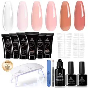 Beetles Poly Nail Gel Kit Starter Kit-6 Colors Clear Nude Brown Neutral Colors All In One Kit Poly Nail Extension Gel Set Builder Hybrid Jelly Gel with Base Top Coat Gift for Women Manicure