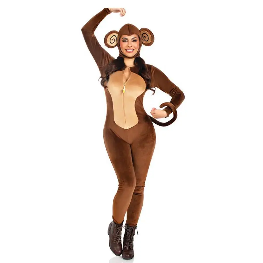 Women's Cheeky Monkey Costume Set - Fleece Dress & Clothes with Zipper, Playful Halloween Accessories, Everyday, Banana, Oversized