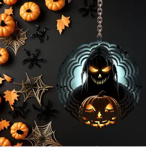 8-Inch Halloween Monster Pumpkin Kinetic Wind Spinner, UV-Coated Aluminum, Weather-Resistant Outdoor Garden Ornament, Home Improvement Decor, Ornaments