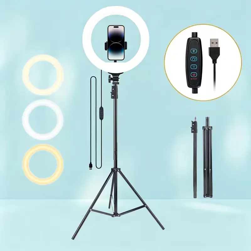 UEGOGO 12-Inch Professional LED Ring Light Kit - 43-Inch Adjustable Tripod Stand, Dual Cellphone Holder, Creator Gear, Vanity Lighting, Desktop Photographic Lights for Tattoo, Lash Extension (Mobile Accessories for Selfies), Led Lights