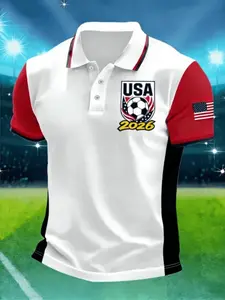 Men's Short Sleeve Shirt, 2026 Usa Star-Spangled Banner, Casual Lapel Neck, Breathable Sports T-Shirt, All Seasons, Casual Sports Top, Casual Sportswear