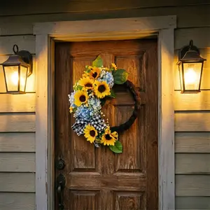 Spring and summer season artificial flower garlands, star-shaped sunflower rose flower garlands, Easter, Mother's Day, party decoration flower garlands, outdoor, courtyard, home, room decoration flower garlands, door, window decoration flower garlands