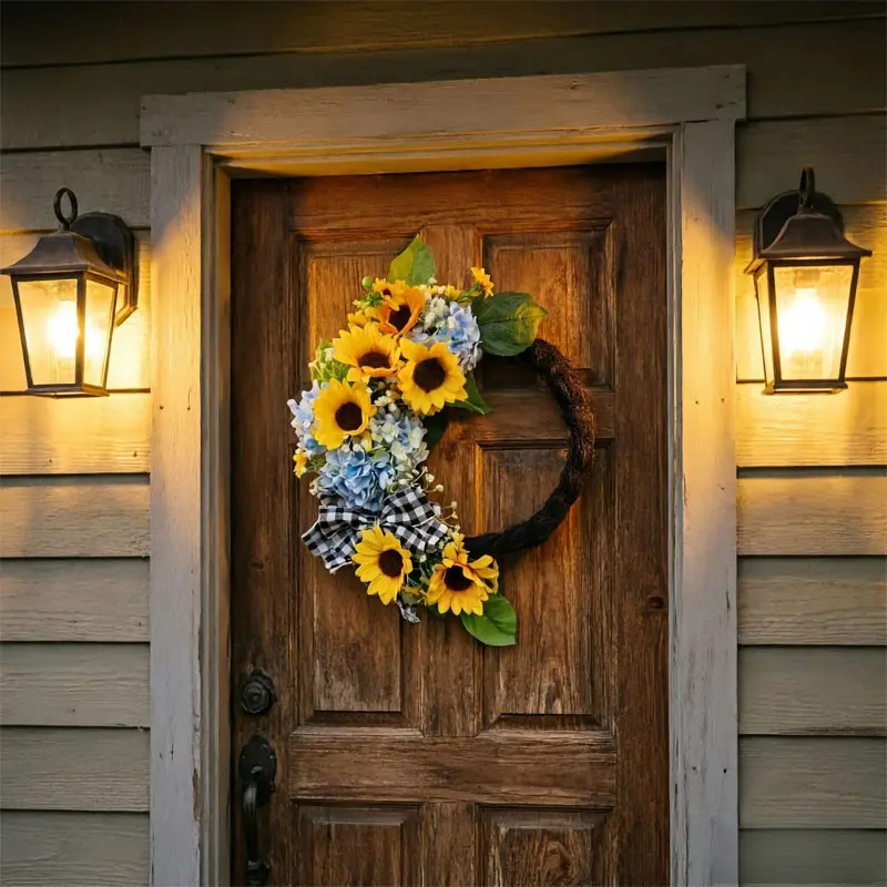 Spring and summer season artificial flower garlands, star-shaped sunflower rose flower garlands, Easter, Mother's Day, party decoration flower garlands, outdoor, courtyard, home, room decoration flower garlands, door, window decoration flower garlands