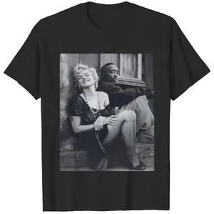 Marilyn Monroe and 2Pac Vintage Graphic T-Shirt, Retro Hip Hop Streetwear Tee, Premium Cotton Unisex Short Sleeve Top, Black Casual Daily Apparel, Urban Fashion Loose Fit Stylish Everyday Wear for Men Women