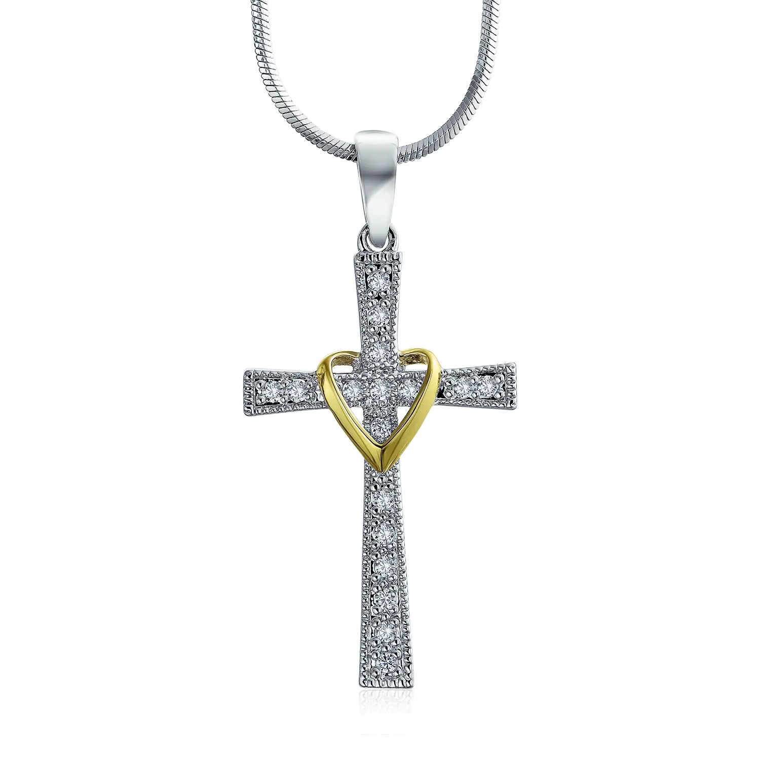 CZ Pave Accent Heart Infinity Cross Pendant Necklace Gold