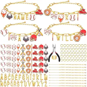 394 Pcs Sports Bracelets for Women DIY Game Bracelets kit Softball Baseball Football Jewelry Crafts Adjustable Gold Letter Charms Keychain for Team Sport Lovers Gifts