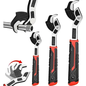 6" 8" 10" Multi-function Self-locking Pipe Wrench Set, Chromium Vanadium Steel,Plumbers Wrench with Self Tightening Function for 9/32"-1 3/8" (7-35mm) Pipe Fittings and Nuts (1set)
