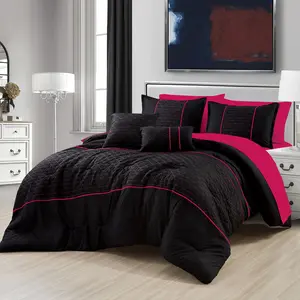 9-Piece Black/Red Comforter Set Bed in a Bag with Quilted Design and Contrast Binding