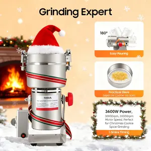 Christmas 3600W Commercial Electric Grain Grinder Machine - Stainless Steel Mill for Rice Flour, Wheat, Coffee & Spices - 2.2lbs Large Capacity Heavy Duty for Home Kitchen, Bakery & Small Business Food Chopper Blender Grater Automatic