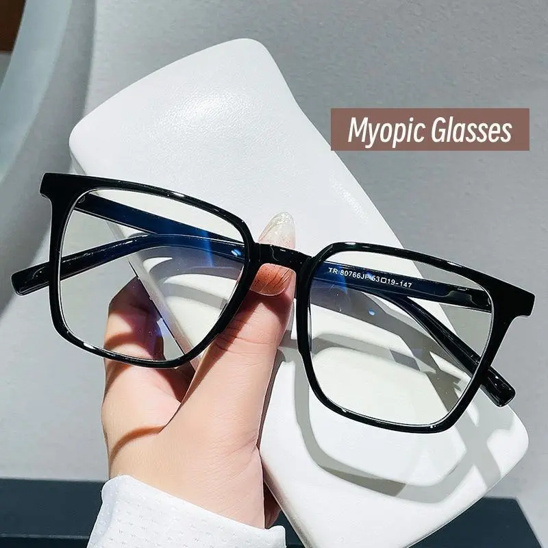 Retro Square Myopia Glasses for Women with Blue Light Blocking Lens, Full Rim Plastic Frames, -0.0 to -4.0 Diopter, Retro Look, Statement Frame Glasses, Myopic, Unisex, 0 To -4.0 Minus Diopter, Prescription, Rectangle, -0.0 To -4.0D, Anti-Blue Light Frame