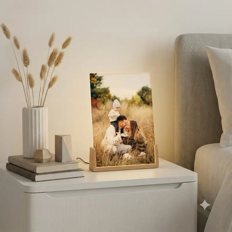 Custom Photo LED Lamp - Personalized Minimalist 8x10 in Acrylic Nightstand Light, Decorative Home Decor Accessory, Nightstand Led Lights, Decorative Night Light