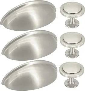 NEW 30Packs Kitchen Cabinet Cup Pulls, 15 Pcs Brushed Nickel Bin Cup Handles and 15Pcs Knobs 3 Inch 76mm Stainless Steel Kitchen Cabinet Hardware Cup Pull and Knob Set