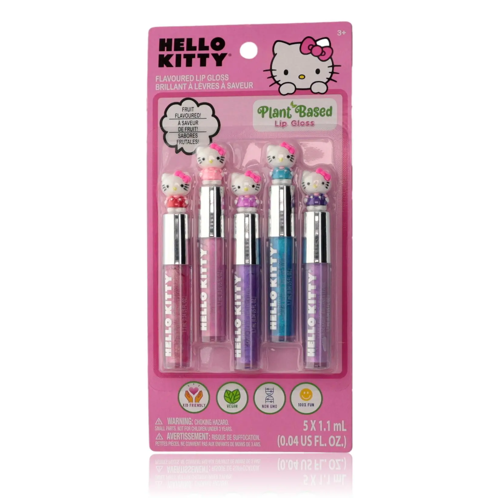 Hello Kitty Lip Gloss Set, 5 Piece Plant-Based Cosmetic Kit with Vibrant Shades, Gentle and Safe Formula for Kids