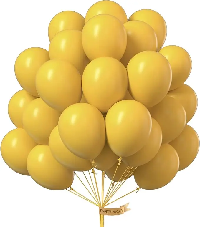 PartyWoo 50pcs 12in Mustard Yellow Rubber Decorative Balloons - Sunflower Themed Festive Birthday Balloons for Boho Neutral Fall Tropical Baby Shower Events, Decorative Balloons Balloons