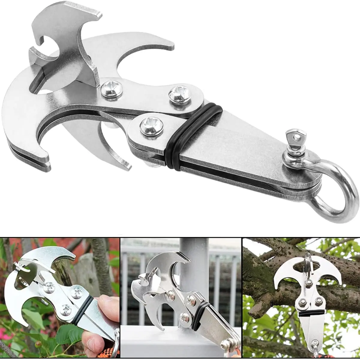 Stainless Steel Large Grappling Hook, Outdoor Carabiner Grappling Hook Tool High-Strength Hook for Climbing,Hiking,Camping Mountaineering