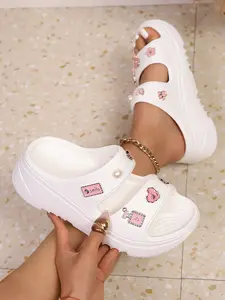 Women's Eva Thick Sole Anti-Slip Sandals, Cute Cartoon Decorative Breathable Casual Slippers, Non Slip Slippers, Summer Streetwear Home Vacation Shoes, Footwear
