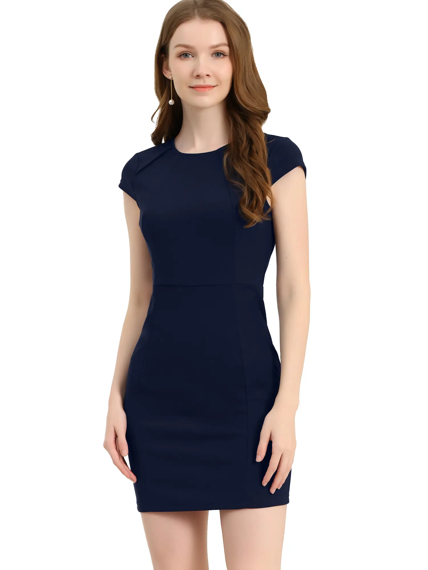 INSPIRE CHIC Cap Sleeve Basic Slim Fit Work Mini Bodycon Dress