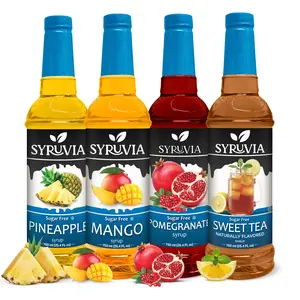 Syruvia Sugar Free Syrup Variety Pack – Mango, Pineapple, Pomegranate & Sweet Tea – Gluten-Free, Kosher, 25.4 fl oz Bottles – Great for Iced Tea, Mocktails & More (4-Pack)