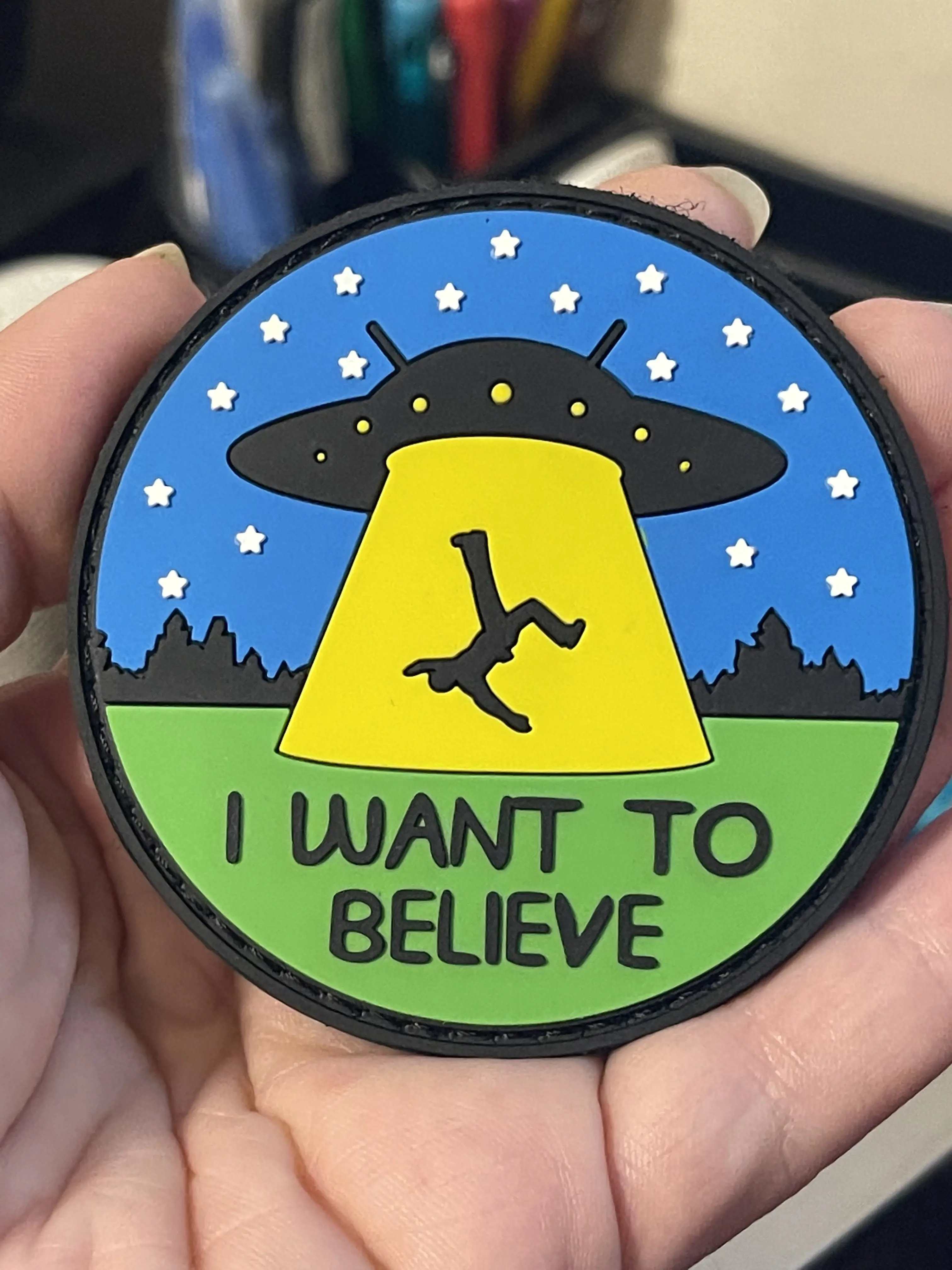 I Want To Believe UFO Alien Abduction 3” PVC Hook & Loop Patch