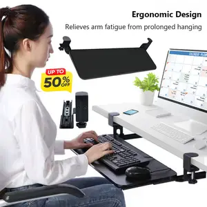 Slide Out Computer Keyboard Drawer with C Clamp Mount Under Desk Keyboard Drawer Height Adjustable Computer Keyboard & Mouse Tray Slide-Out Platform Computer Drawer