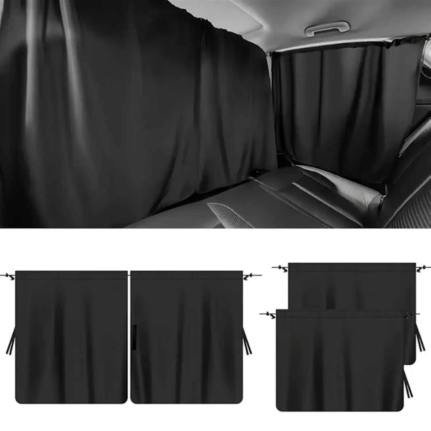 4-Piece Set Car Privacy Curtains Car Accessories - Blackout Thick Fabric Light Blocking Rear Seat & Side Window Shade, 4-Piece Coverage, Universal Fit for Sedan/SUV, Tool-Free Easy Installation, Enhanced Privacy, Storage Bags Included