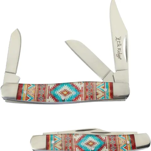 Elk Ridge Traditional Stockman 3-Blade Compact Folding Pocket Knife - 9" Overall ER-42453, Unisex 3.00-inch Clip Point Stainless Steel Outdoor Knives, Acrylic Multipurpose Tool Survival Gear for Camping, Hiking