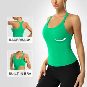 Attraco Women Ribbed Tank Top Workout with Built in Bra Yoga Racerback Crop Tops Tight Fit Lightweight Activewear Soft Breathable Vest