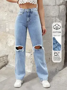 Casual Loose-Fitting Womenswear Light Wash Denim Jeans, Comfortable Soft Water Washed Design, Perfect for Daily Wear & Stylish, Durable Material