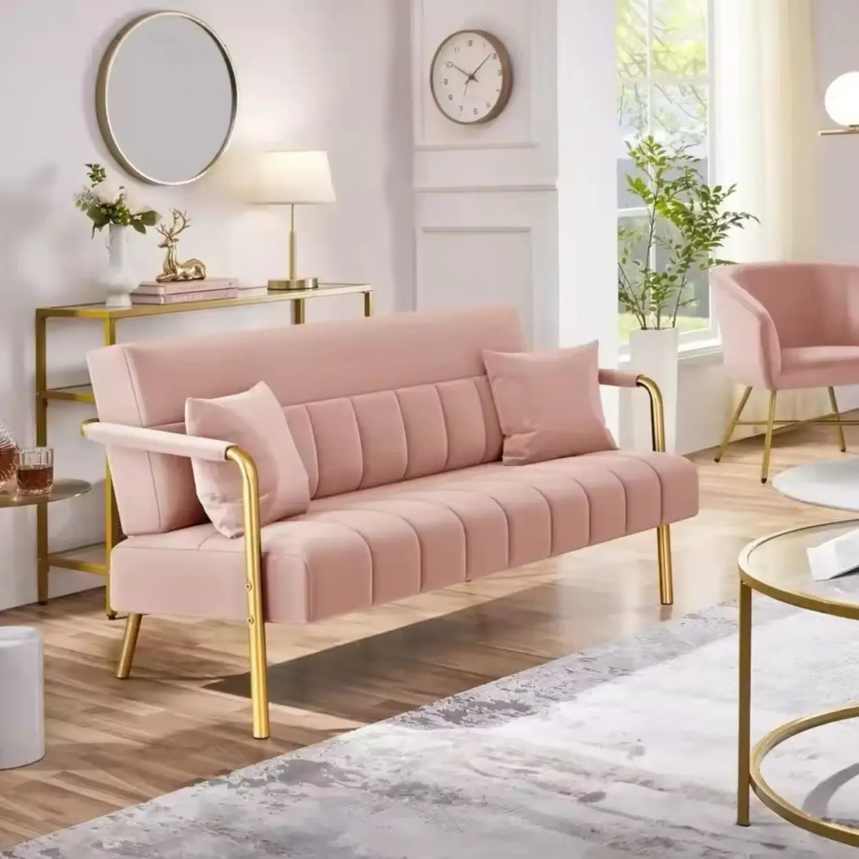 56.5" W Luxury Contemporary 2-Seater Durable Velvet Loveseat - Gold-Tone Metal Arms & Sturdy Metal Legs, Designer Style Indoor Living Room Essential Sofa Furniture