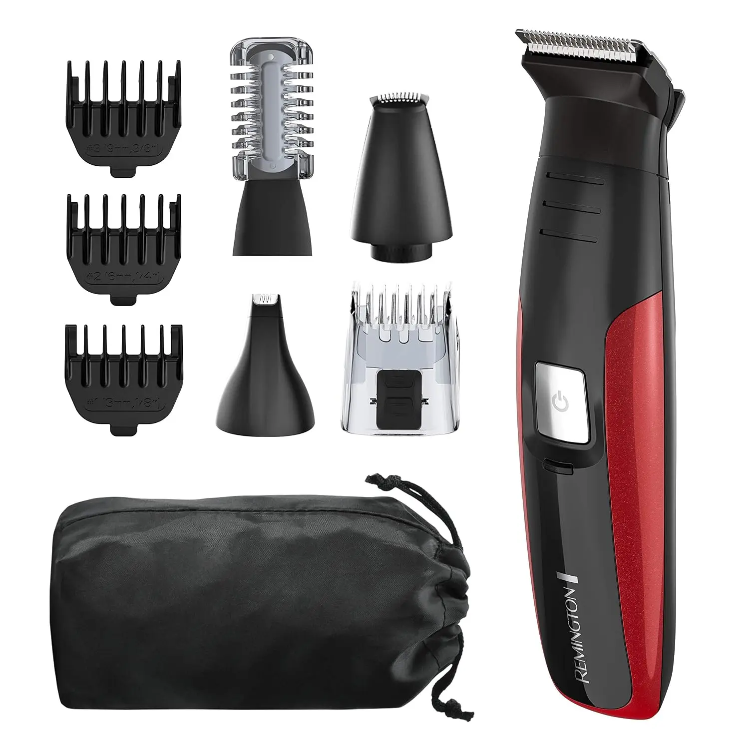 Remington All-in-one + Body Multigroomer 5000, Black and Red, 10 Piece Set | 20 Length & Style Settings, Washable Attachments, Rechargeable Battery, 60-Minute Runtime, Detail Trimmer for Edging