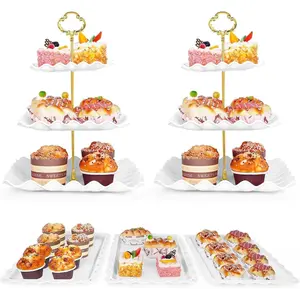 5 count Dessert Table Display Set - 2 count 3-Tier Dessert Display Stands & 3 count Serving Tray - Dessert Trays Dessert Stands  Table Displays Set for  Parties,Birthdays &  Showers