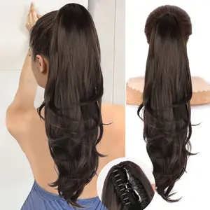 LUSHWIG Long Curly Wavy Claw Clip in Ponytail Hair Extensions for Women Curly claw  clip Wig  Natural Fluffy Synthetic Hairpiece
