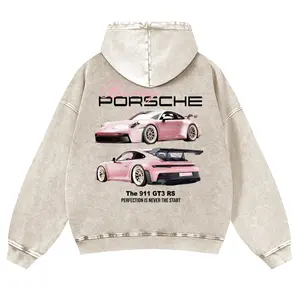 Breey Pink Car 380g Autumn VIntage Washed Hoodie Graphic Sweatshirt