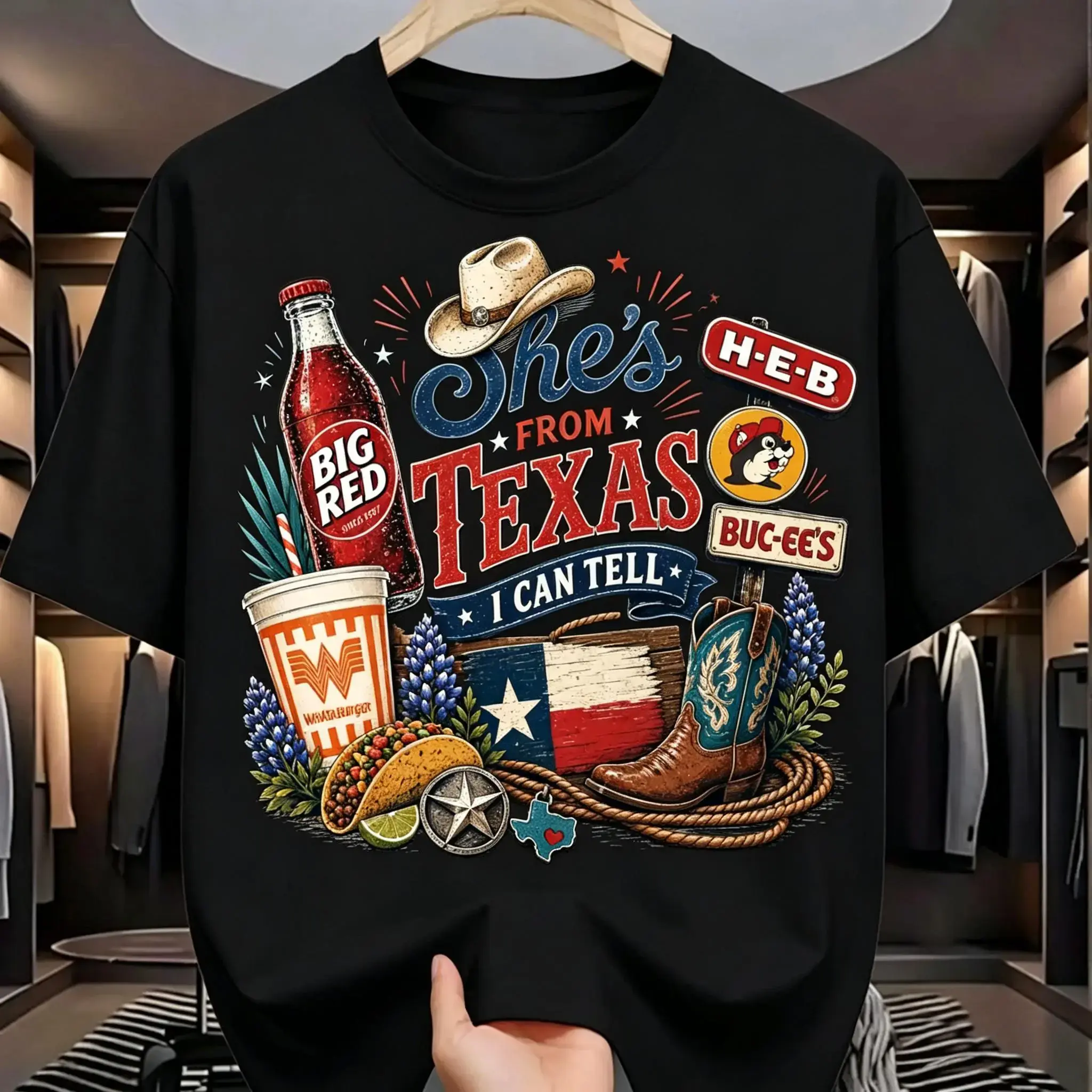 She's From Texas Big Red Shirt, She is From Texas I Can Tell Shirt, Girly Western Texas Shirt, Texas Girl Western Shirt, Gift For Her, Womenswear Cotton Crewneck Casual Summer Top Tee Y2K T-Shirt