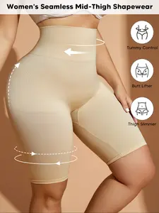 Women's Plus Size Seamless Elastic Compression Mid-Thigh Shapewear Shorts, High Waisted Tummy Control Panty, Thigh Slimmer & Anti-Chafing, Comfortable, Smooth and Soft Underwear Fabric, Womenswear