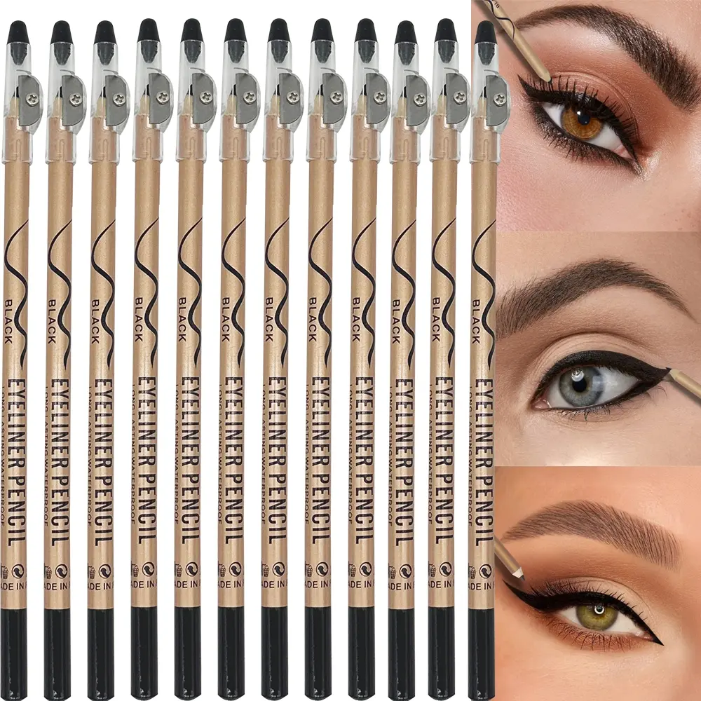 12 piece eyeliner pencil set, lasting for 12 hours, smooth, easy to apply, waterproof, sweat proof, non smudging, eyeliner pencil set, Eyeliner Makeup, Eyeliner For Waterline, Wing Eyeliner, Eyeliner Kit, Eye Pencils