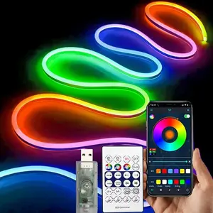 USB-Powered Neon Signs LED RGB Color-Changing Strip Light, Flexible & Waterproof, Smart App Control, Compatible with Apple, Ideal for Bedroom, Living Room, TV, Christmas Halloween and birthdays Gift