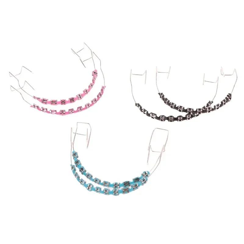 1 Pair Fashion Braces Colorful Temporary Tooth Decoration with Metal Wires Metal Bracket Orthodontic Ligature Ties High Quality