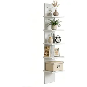 Ladder Shelf 5-Tier Wall Mounted Bookshelf Modern Simple Storage Rack Easy to Install for Living Room Bedroom & Study White