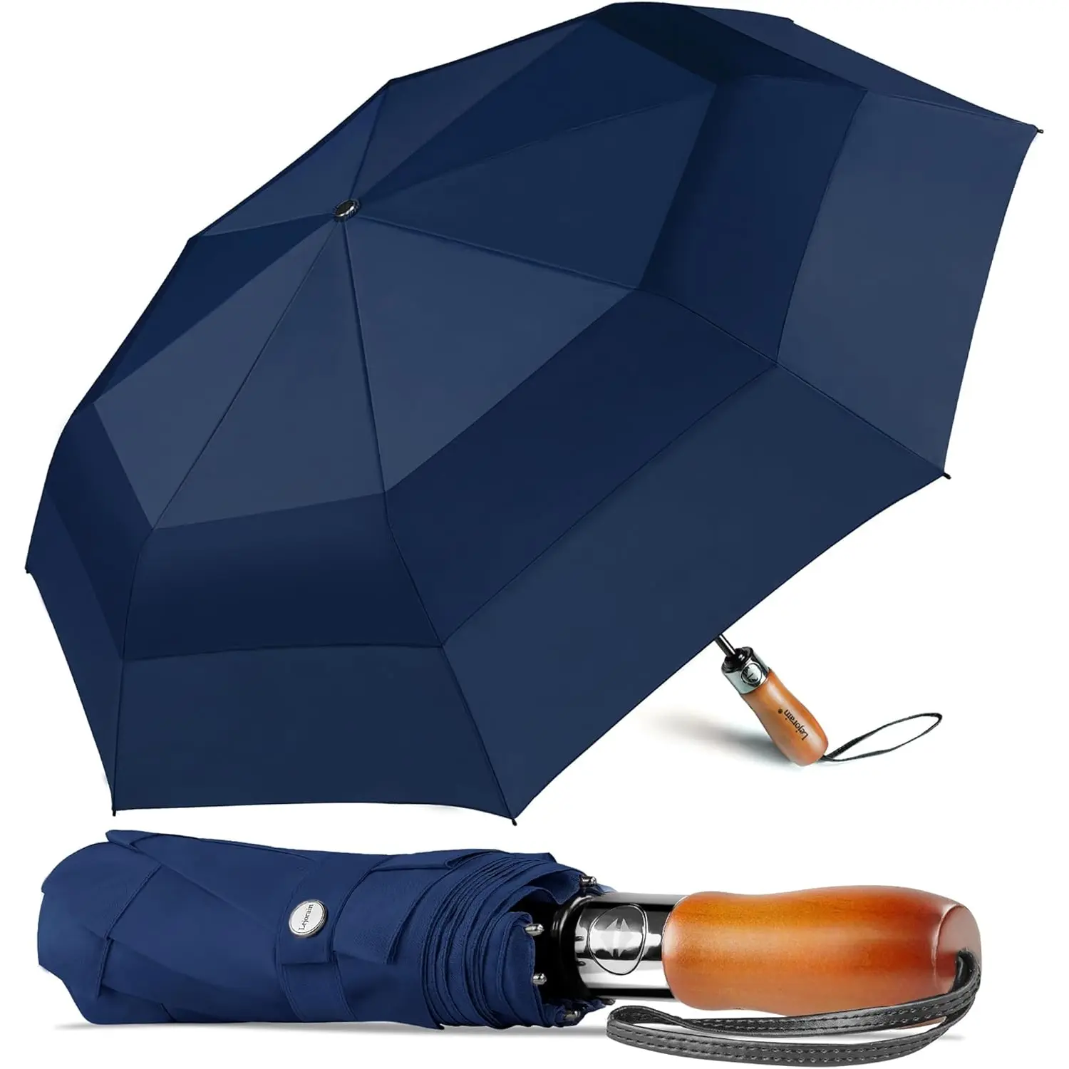 Large Folding Golf Umbrella - Compact Mens Umbrellas Travel Rain and Windproof 54inch Collapsible Automatic Open Close Umbrella 210T Teflon Vented Double Canopy